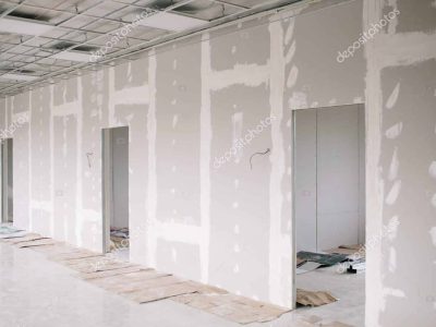 Drywall Wall Home Interior Decoration At Construction Site With Copy Space